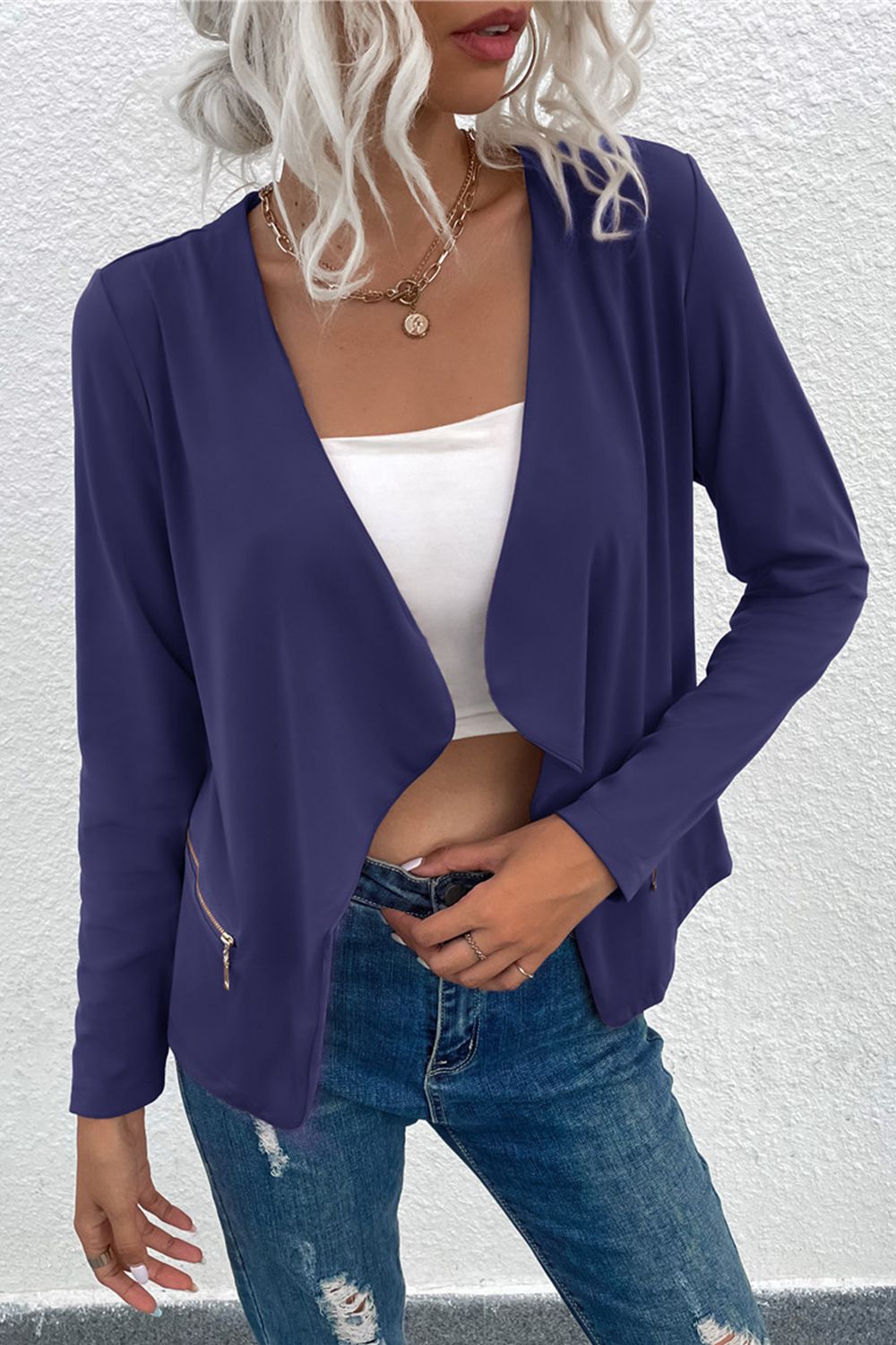 Open Front Zipper Pocket Cardigan - Flyclothing LLC