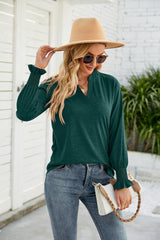 Heathered Flounce Sleeve Curved Hem Top - Trendsi