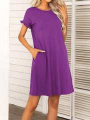 Round Neck Flounce Sleeve Dress with Pockets - Trendsi