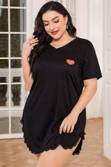 Plus Size Lace Trim V-Neck Short Sleeve Night Dress - Flyclothing LLC