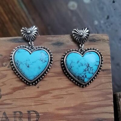 Artificial Turquoise Alloy Heart Dangle Earrings - Flyclothing LLC