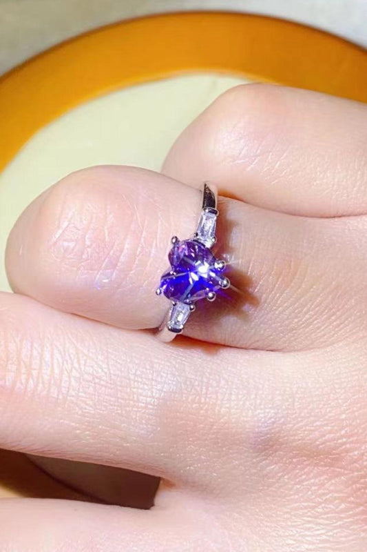 1 Carat Moissanite Heart-Shaped Platinum-Plated Ring in Purple - Trendsi