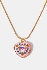 Rhinestone Decor Heart Box Pendant Necklace - Flyclothing LLC