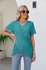 V-Neck Crisscross Short Sleeve Tee - Flyclothing LLC