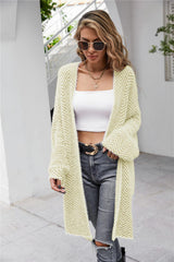 Herringbone Pattern Open Front Longline Fuzzy Cardigan - Flyclothing LLC