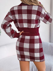 Plaid Round Neck Top and Skirt Sweater Set - Flyclothing LLC