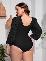 Plus Size Tied Deep V Balloon Sleeve One-Piece Swimsuit - Flyclothing LLC