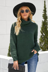 Horizontal Ribbing Turtleneck Sweater - Trendsi