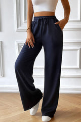 Drawstring Wide Leg Pants with Pocketed - Flyclothing LLC