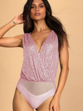 Sequin Surplice Sleeveless Bodysuit - Flyclothing LLC