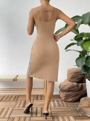 Leopard Color Block Cutout Sleeveless Knee-Length Dress - Flyclothing LLC