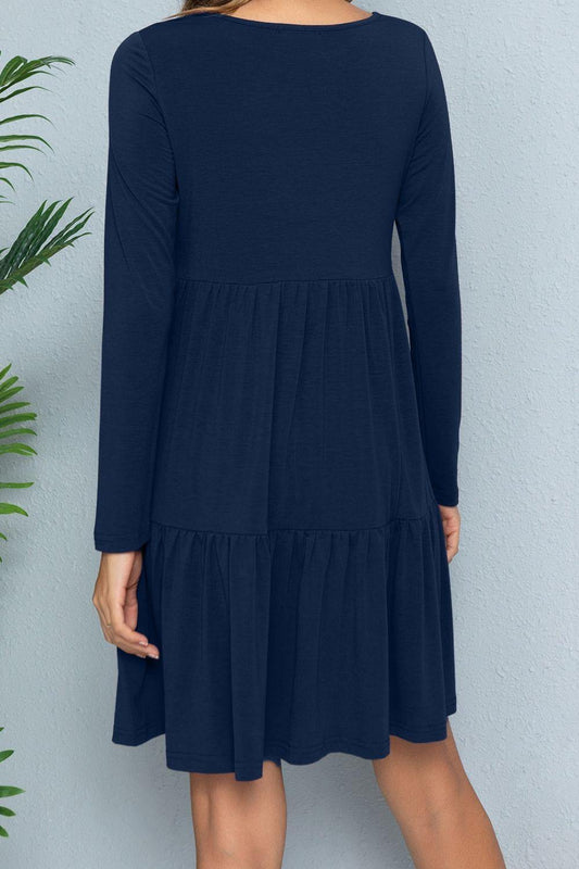 Round Neck Long Sleeved Tiered Dress - Flyclothing LLC