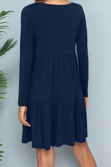 Round Neck Long Sleeved Tiered Dress - Flyclothing LLC