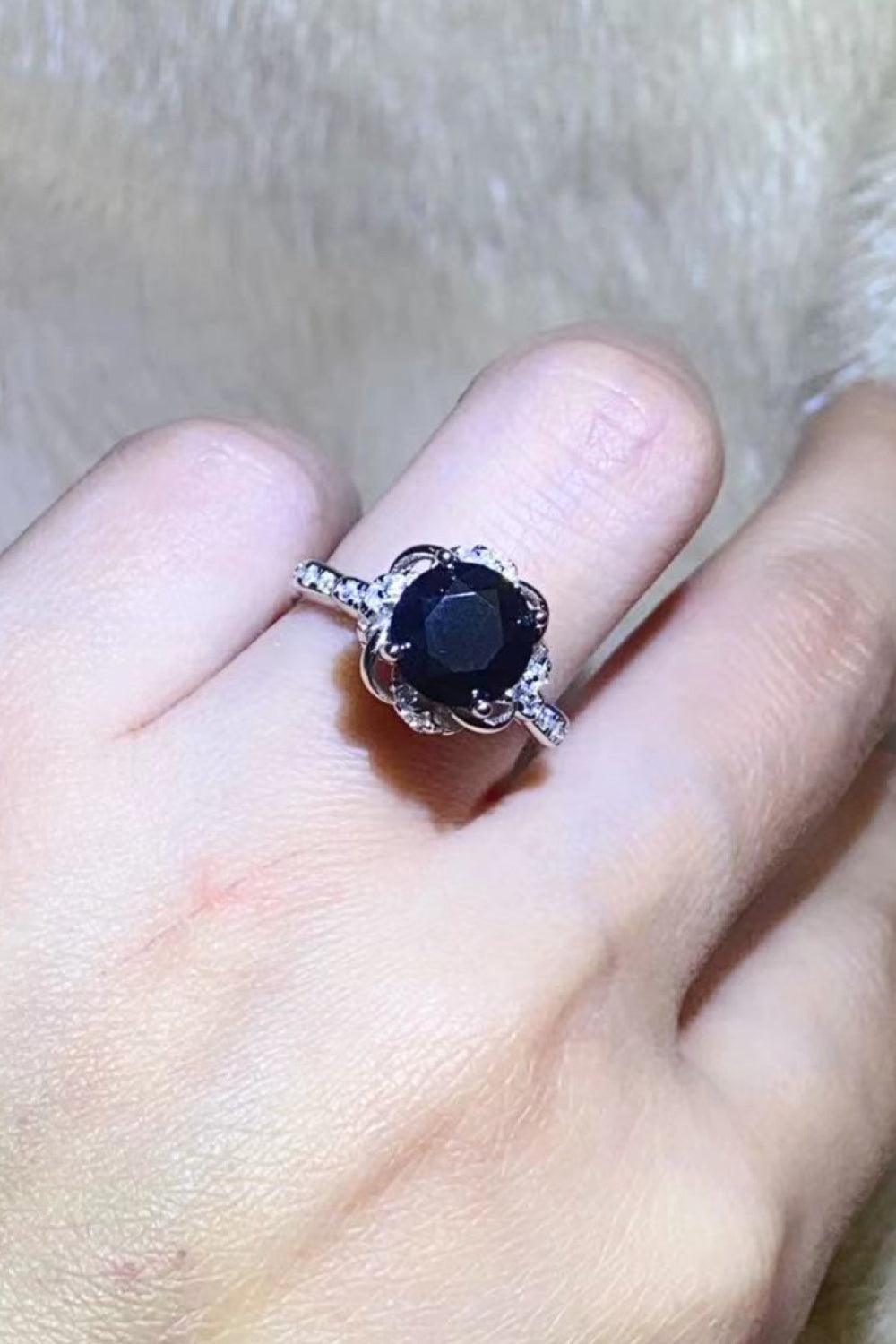 2 Carat Black Moissanite Floral Ring - Flyclothing LLC