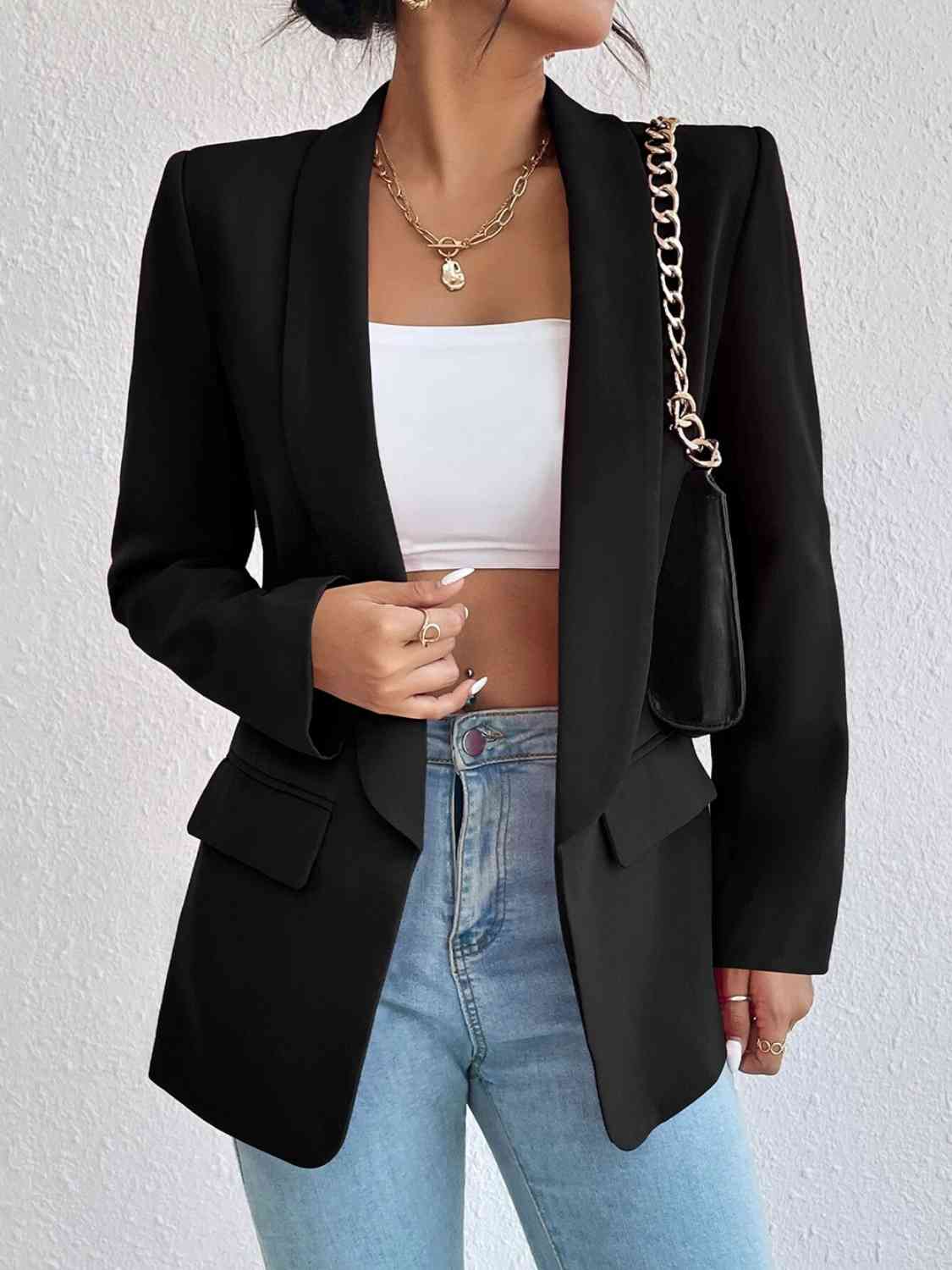 Shawl Collar Long Sleeve Blazer - Flyclothing LLC