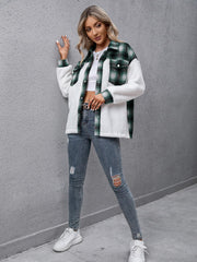 Plaid Collared Neck Button Down Jacket - Flyclothing LLC