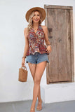 Printed Halter Neck Smocked Peplum Top - Trendsi