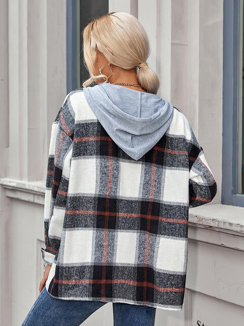 Plaid Hooded Jacket with Pockets - Flyclothing LLC