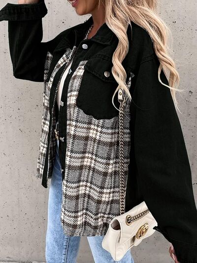 Plaid Button Up Dropped Shoulder Jacket - Flyclothing LLC