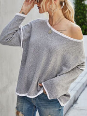 Boat Neck Dropped Shoulder Sweater - Trendsi