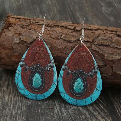 PU Leather Iron Hook Teardrop Earrings - Flyclothing LLC