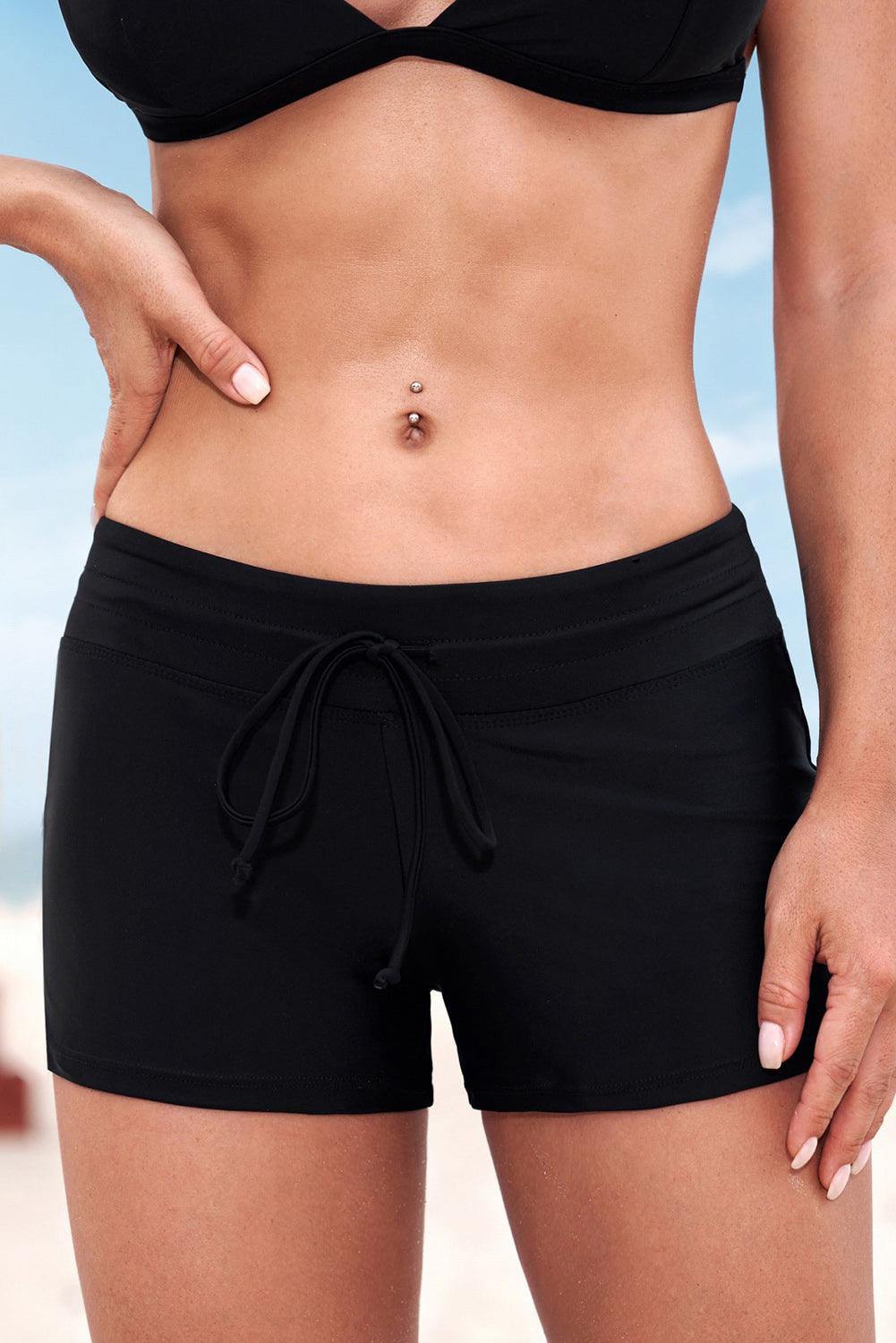 Full Size Run Contrast Drawstring Swim Bottoms - Trendsi