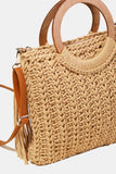 Fame Crochet Knit Convertible Tote Bag with Tassel - Flyclothing LLC