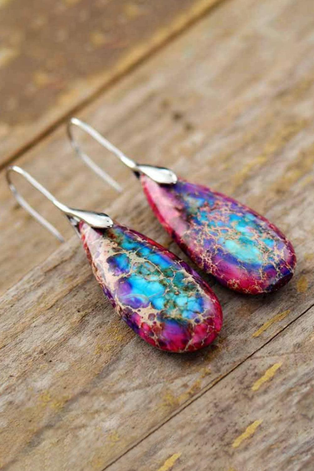 Handmade Teardrop Shape Natural Stone Dangle Earrings - Flyclothing LLC