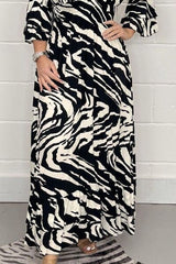 Smocked Printed Flounce Sleeve Maxi Dress - Flyclothing LLC