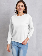 Round Neck Dropped Shoulder Sweatshirt - Trendsi