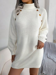 Decorative Button Turtleneck Sweater Dress - Flyclothing LLC