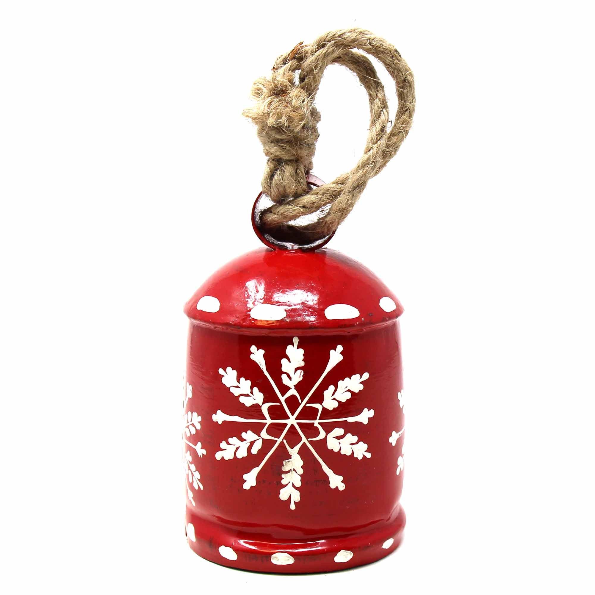 Recycled Rustic Red and White Snowflake Irong Hanging Bell - Flyclothing LLC