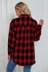 Plaid Button Up Dropped Shoulder Outerwear - Flyclothing LLC