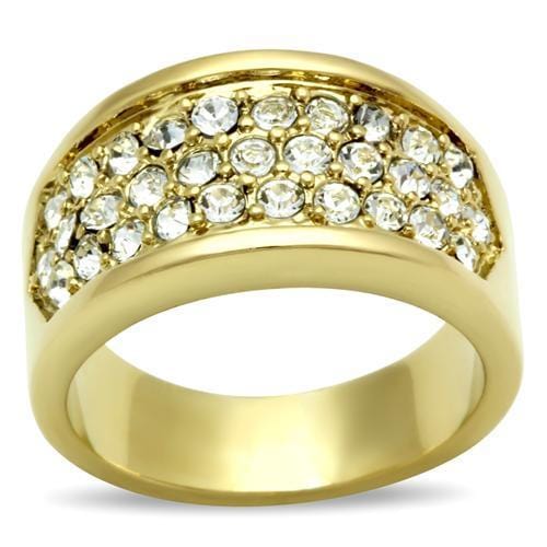 Alamode IP Gold(Ion Plating) Brass Ring with Top Grade Crystal in Clear - Alamode