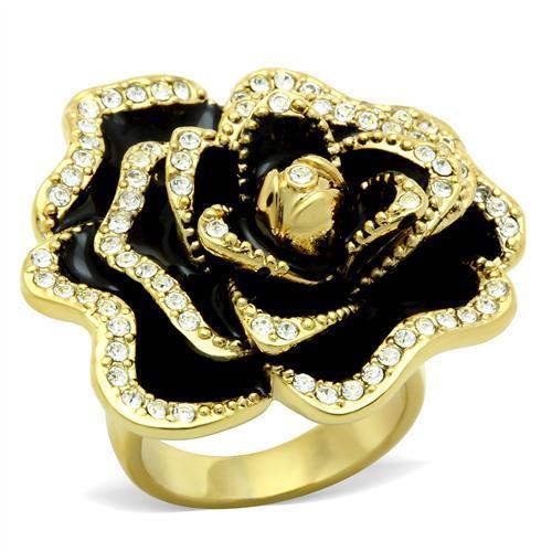 Alamode IP Gold(Ion Plating) Brass Ring with Top Grade Crystal in Clear