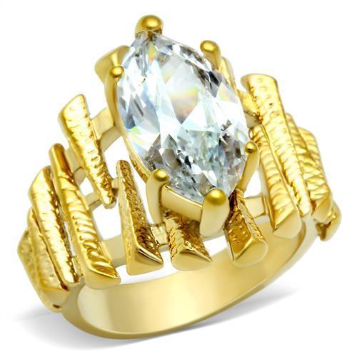 Alamode IP Gold(Ion Plating) Brass Ring with AAA Grade CZ in Clear - Alamode