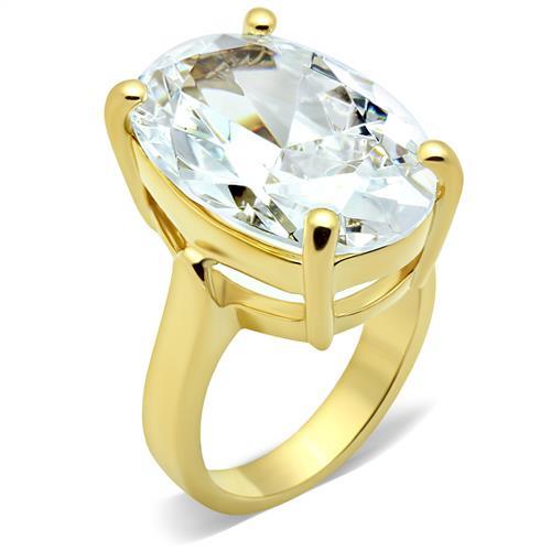 Alamode IP Gold(Ion Plating) Brass Ring with AAA Grade CZ in Clear - Alamode