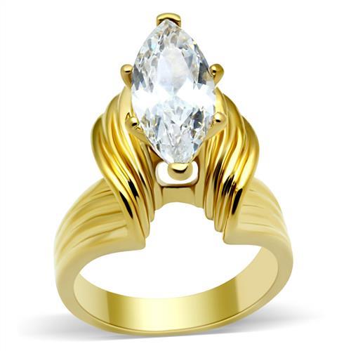 Alamode IP Gold(Ion Plating) Brass Ring with AAA Grade CZ in Clear - Alamode