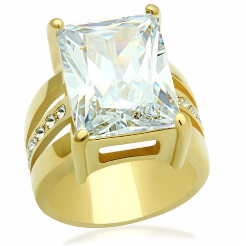 Alamode IP Gold(Ion Plating) Brass Ring with AAA Grade CZ in Clear