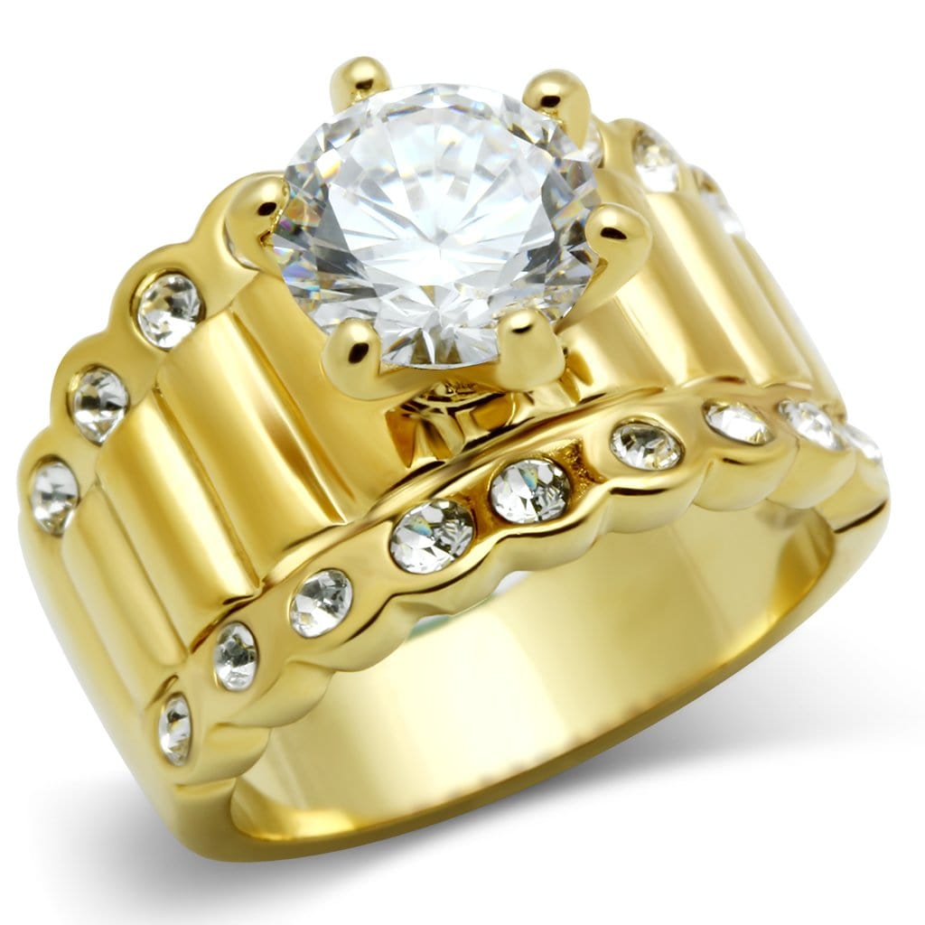 Alamode IP Gold(Ion Plating) Brass Ring with AAA Grade CZ in Clear - Alamode