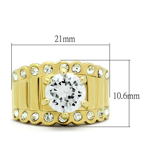 Alamode IP Gold(Ion Plating) Brass Ring with AAA Grade CZ in Clear - Alamode