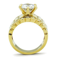 Alamode IP Gold(Ion Plating) Brass Ring with AAA Grade CZ in Clear - Alamode