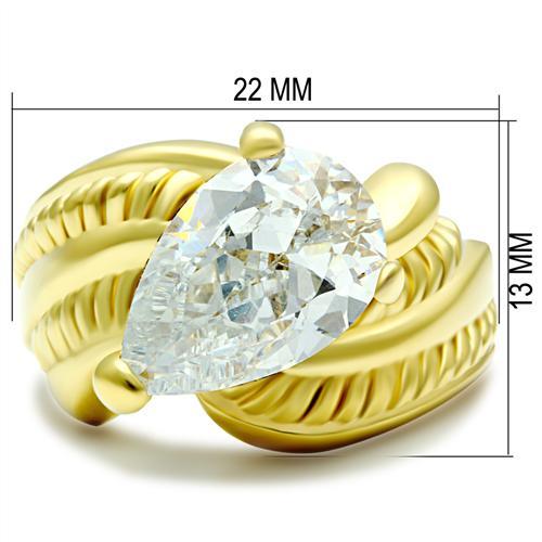 Alamode IP Gold(Ion Plating) Brass Ring with AAA Grade CZ in Clear - Flyclothing LLC