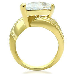 Alamode IP Gold(Ion Plating) Brass Ring with AAA Grade CZ in Clear - Flyclothing LLC