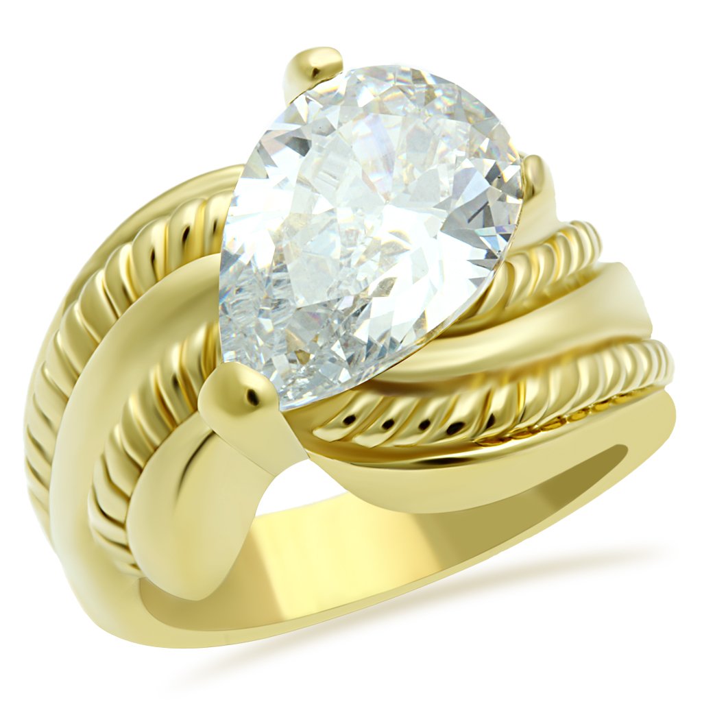 Alamode IP Gold(Ion Plating) Brass Ring with AAA Grade CZ in Clear