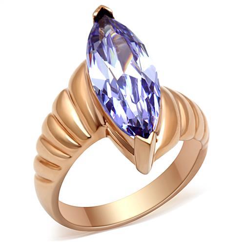 Alamode IP Rose Gold(Ion Plating) Brass Ring with AAA Grade CZ in Light Amethyst