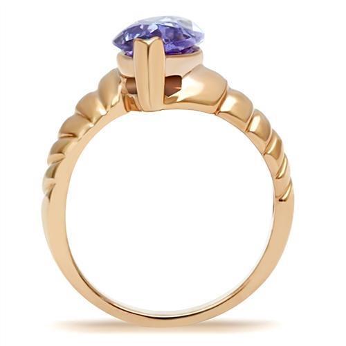 Alamode IP Rose Gold(Ion Plating) Brass Ring with AAA Grade CZ in Light Amethyst - Flyclothing LLC