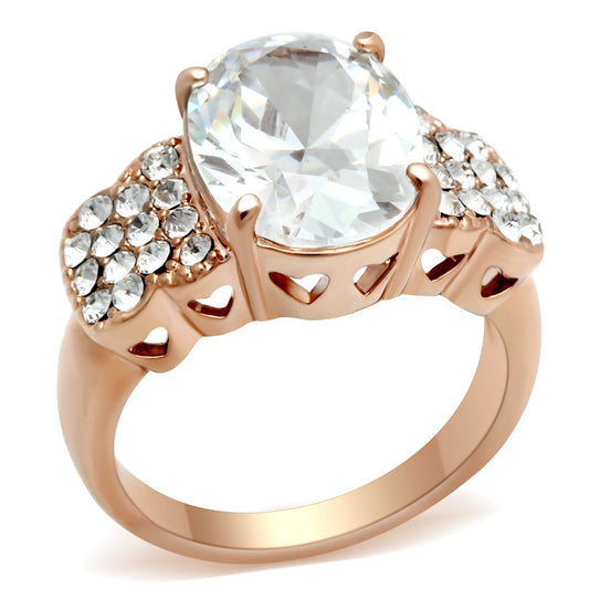 Alamode IP Rose Gold(Ion Plating) Brass Ring with AAA Grade CZ in Clear