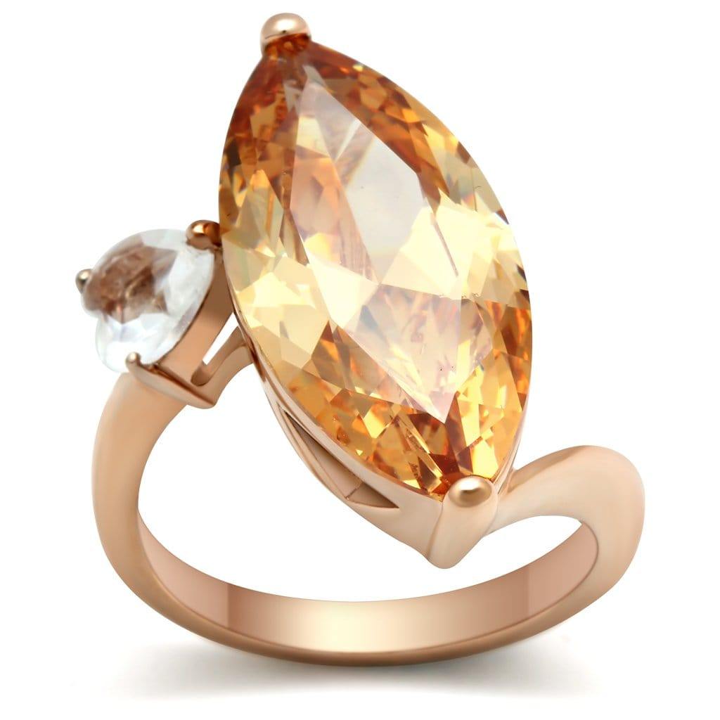 Alamode IP Rose Gold(Ion Plating) Brass Ring with AAA Grade CZ in Champagne - Alamode