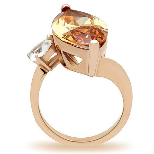 Alamode IP Rose Gold(Ion Plating) Brass Ring with AAA Grade CZ in Champagne - Alamode